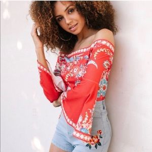Bell sleeves festival floral bodysuit